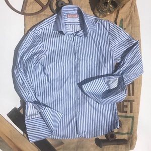 Thomas Pink blue striped button down French cuffs like new - 15.5 slim fit